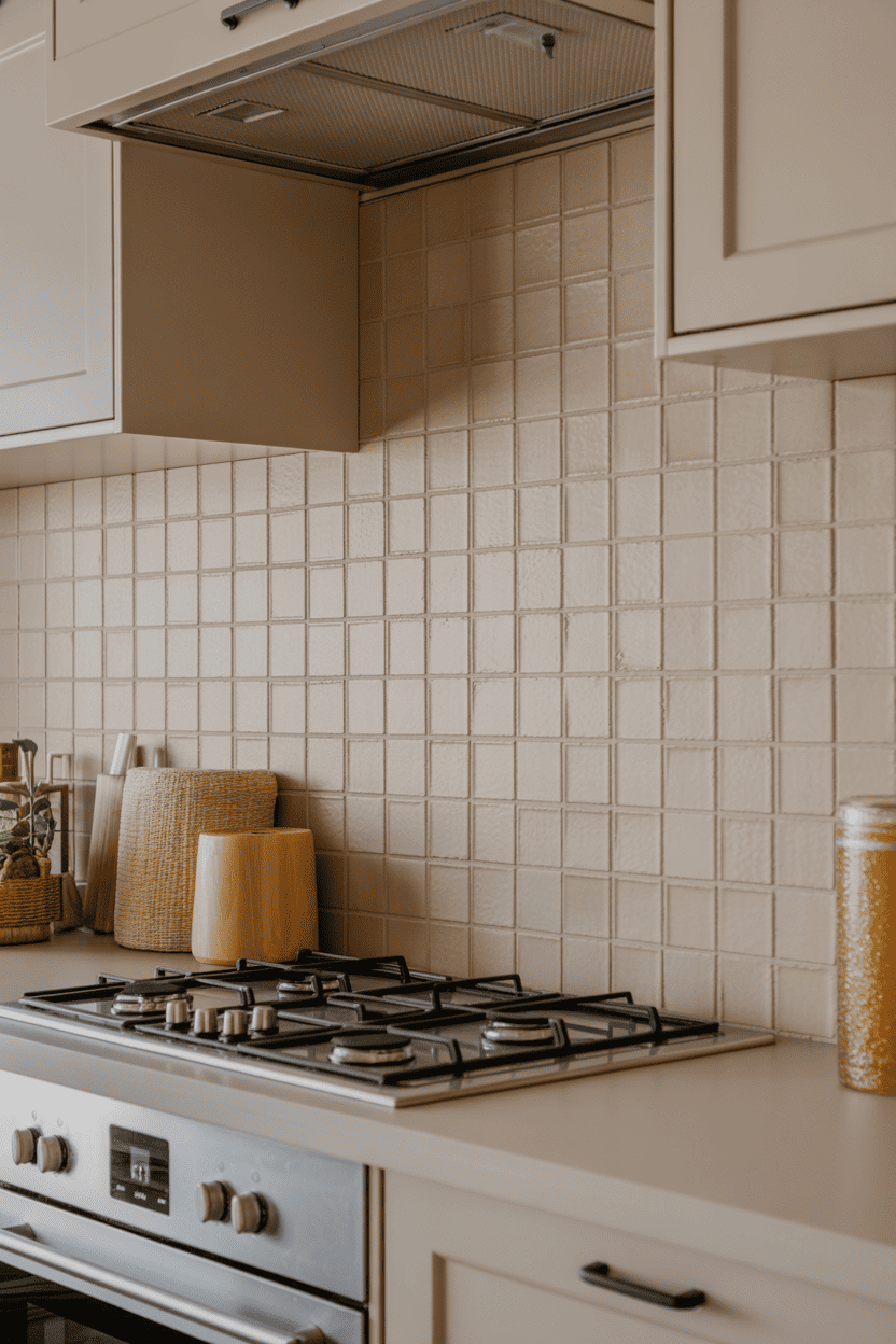 Beige fliser på veggen for tekstur og dybde