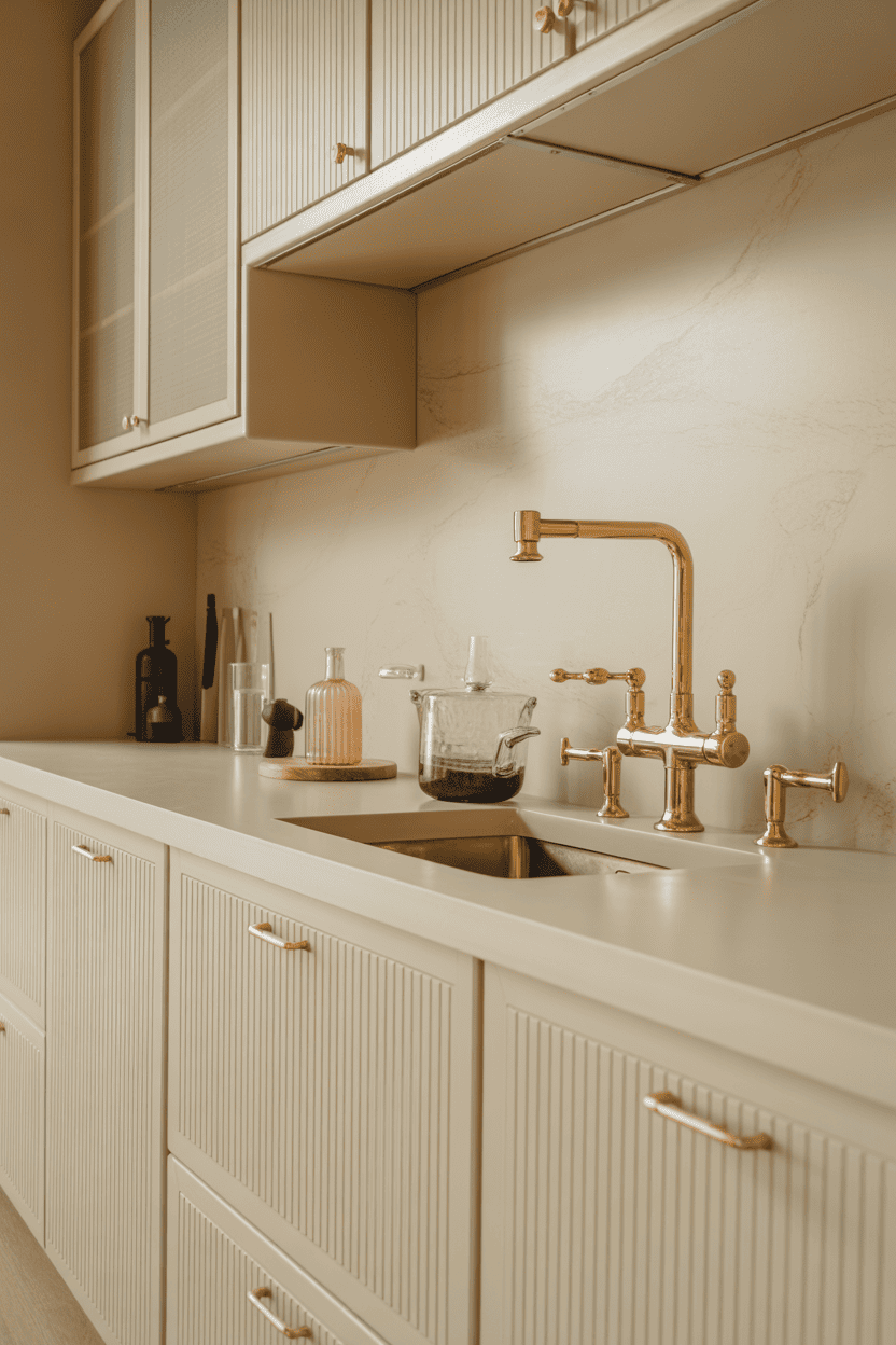 Beige kjøkken med messing for et luksuriøst uttrykk