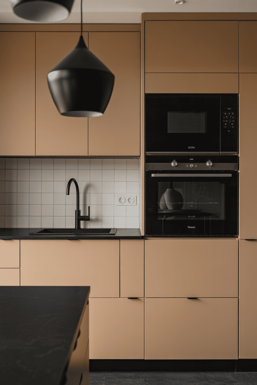 Beige kjøkken med sort for et moderne og dristig uttrykk