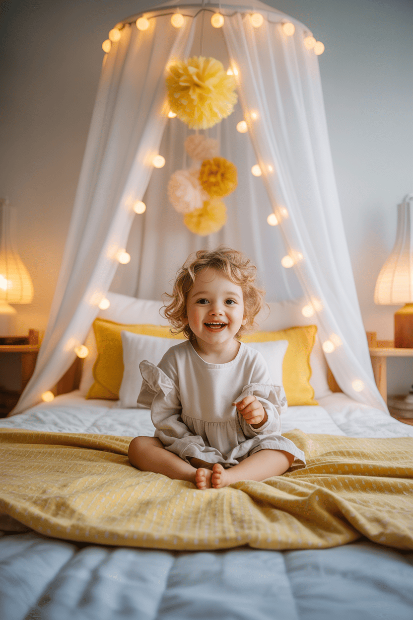 En gul og hvit himmelseng