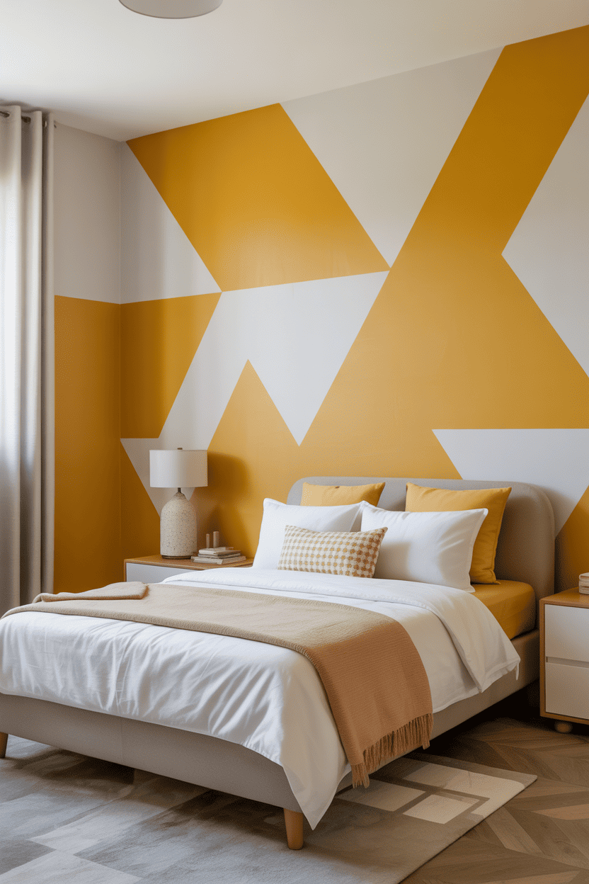 Geometriske gule mønstre på veggen