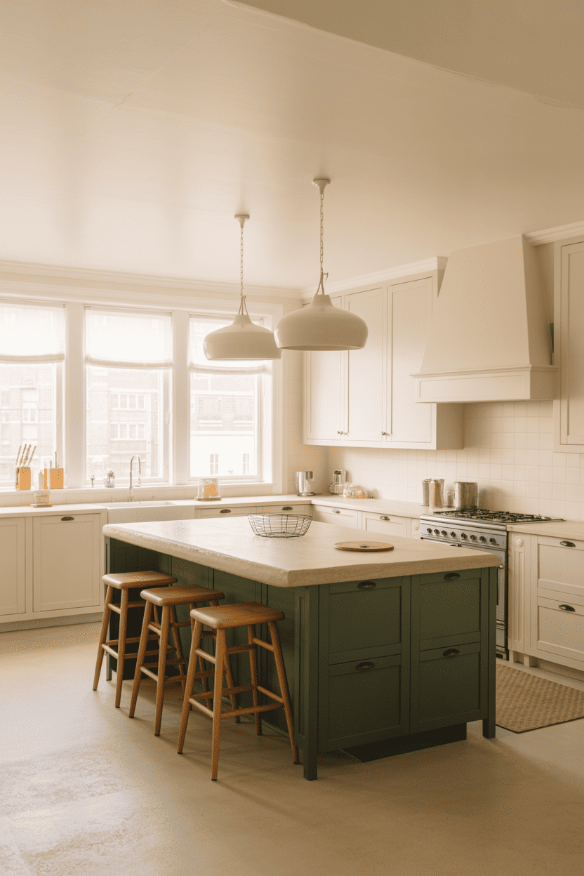 Grønn kjøkkenøy som blikkfang