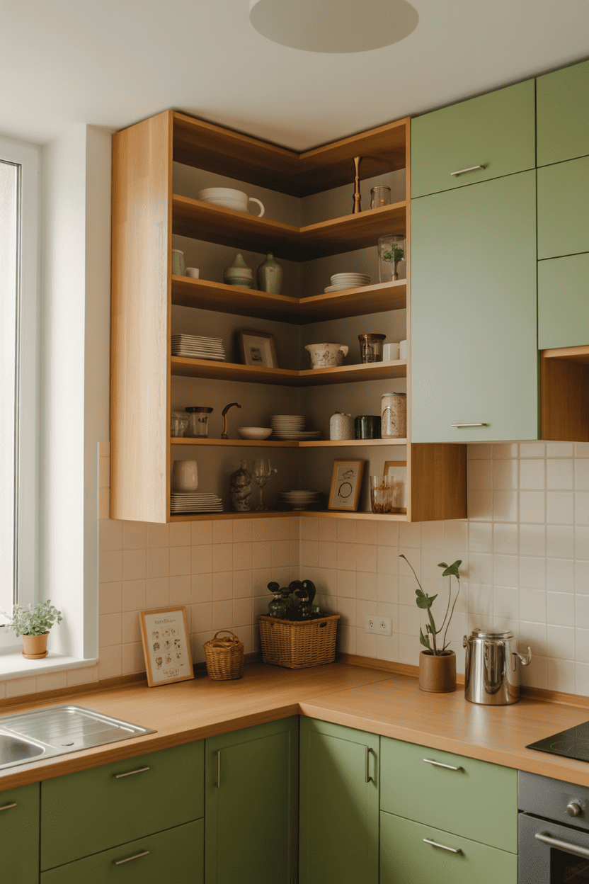 Hyller i hjørnet for smart plassutnyttelse