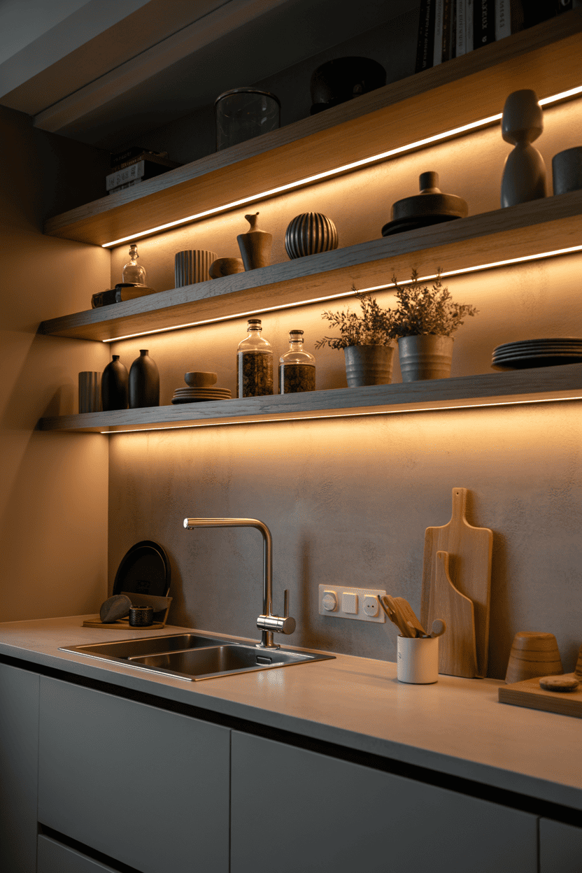 Hyller med integrert belysning