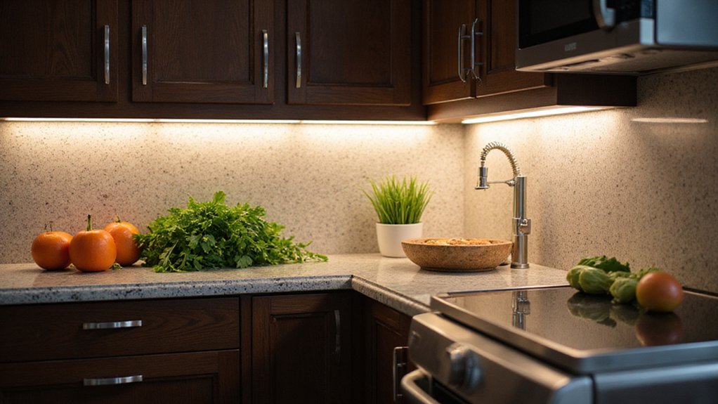 LED-striper under skap for skyggefri tilberedelse