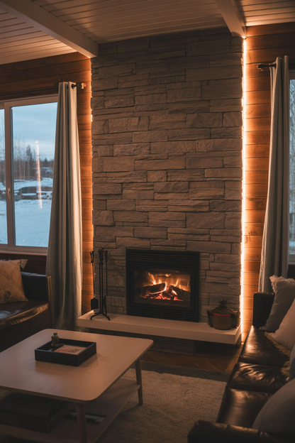 Peisbelysning med varme toner