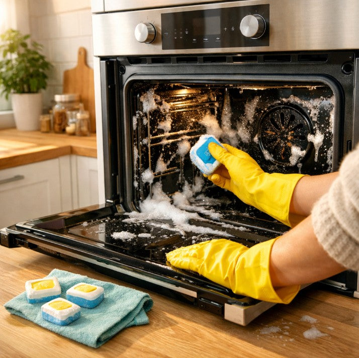 Rengjøring av stekeovn med oppvasktablett