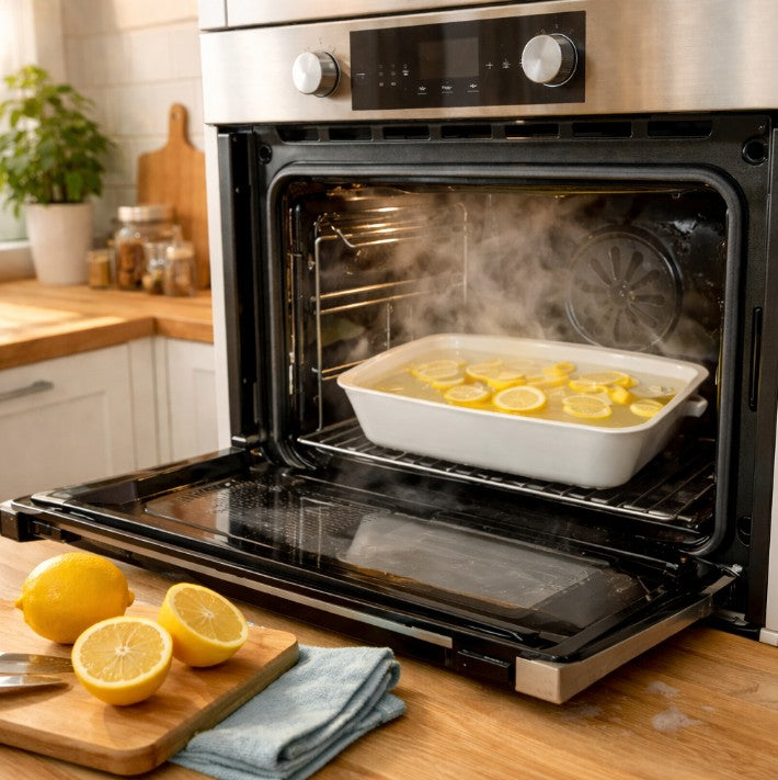 Rengjøring av stekeovn med sitron