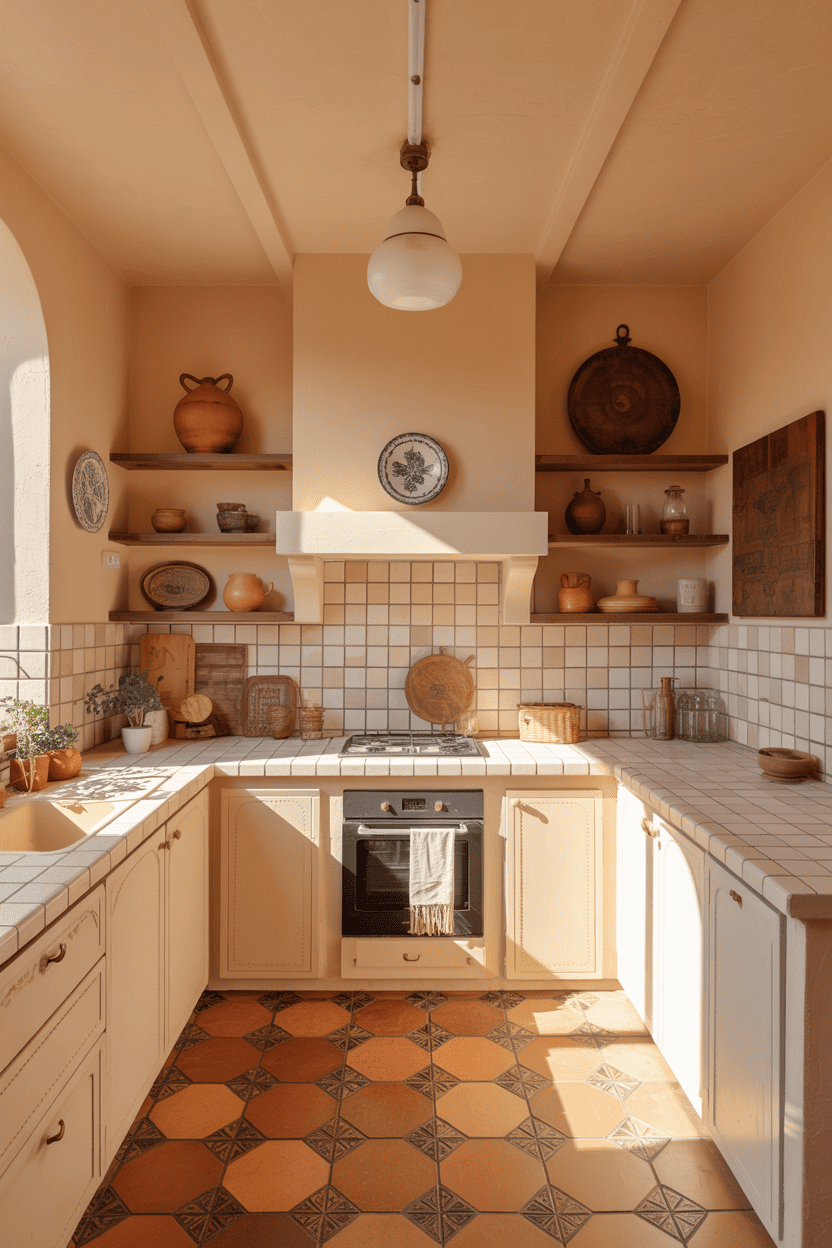 Sandbeige kjøkken med mediterran inspirasjon